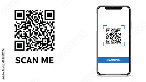 Vector Illustration of QR Code Scan with Smartphone Mobile Phone Interface