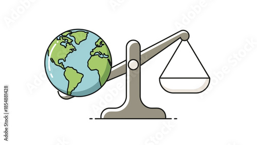 Earth globe balanced on scales for global harmony and justice