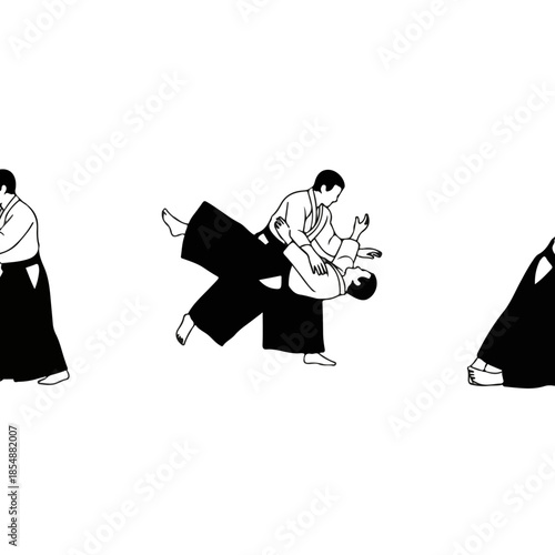 Judoka Performing Dynamic Judo Throw Action.