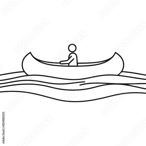 Line drawing of a person paddling a canoe.