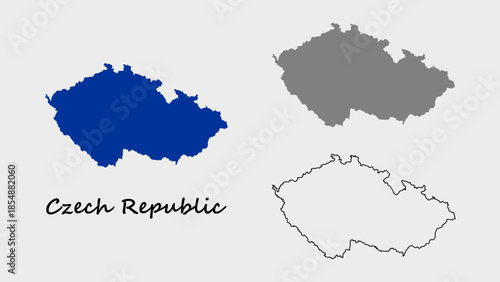 Czech Republic map set. Czech Republic blue, gray, and outline map vector on white background