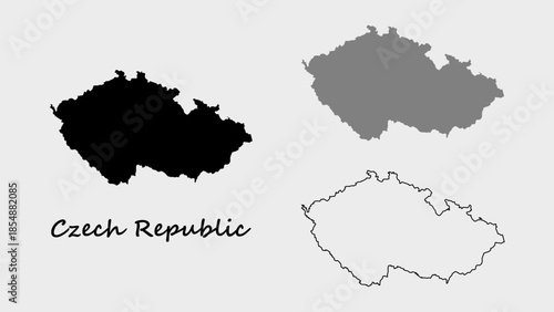 Czech Republic map set. Czech Republic silhouette, gray, and outline map vector on white background
