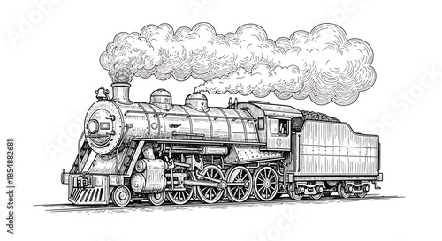 Vintage steam locomotive train with coal car