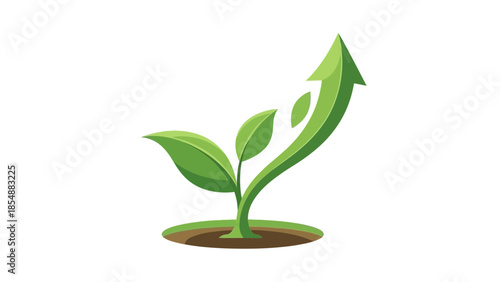 Green plant growing with upward arrow symbolizing growth and success