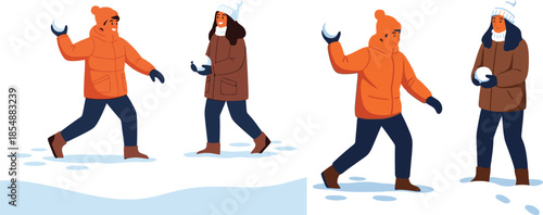 People playing snowball fight in the snow