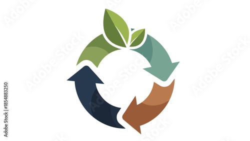 Eco friendly recycling symbol with green leaves on white background