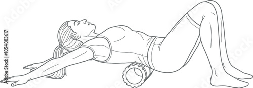 Woman using foam roller for back massage