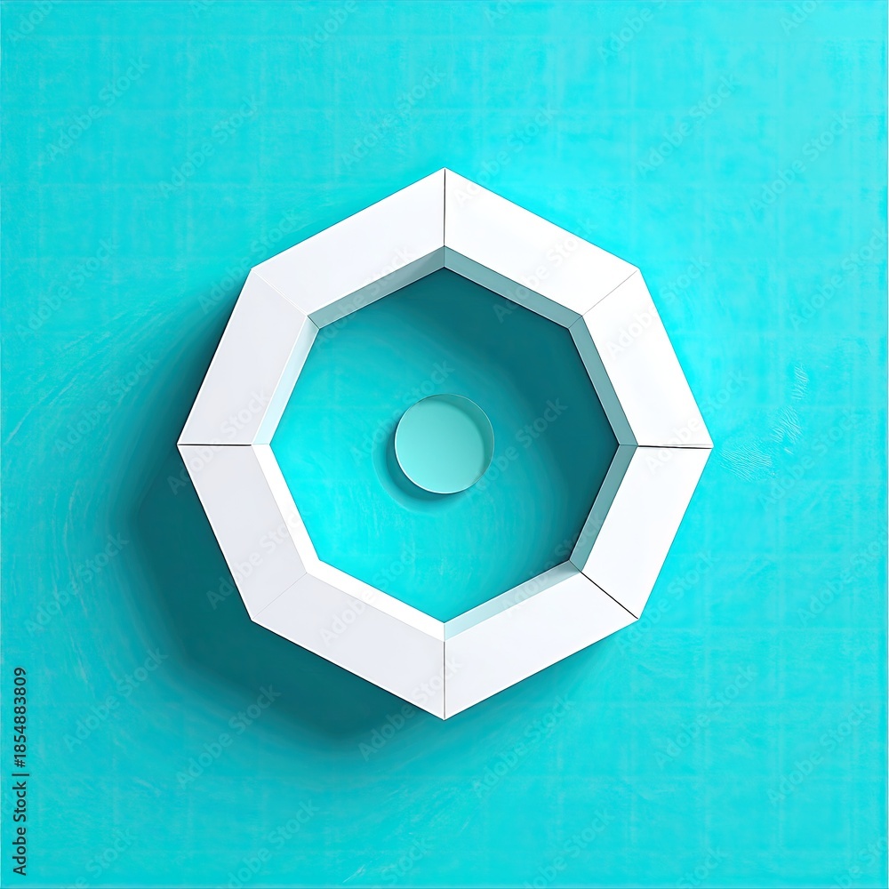 Fototapeta premium Abstract geometric shape, white octagon, teal background