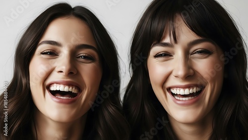 Smiling Women Faces Isolated on White Background