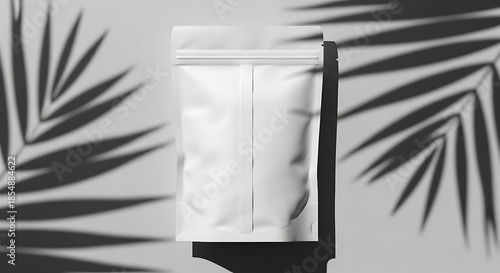 White Stand Up Pouch with Zipper and Palm Leaf Shadows resealable packaging
