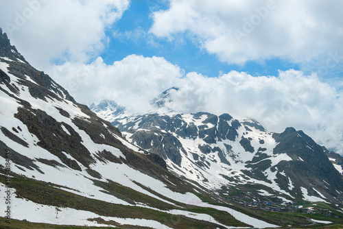 Snow melting in the Ovit Plateau in Rize. Snow turning into streams in autumn. Glaciers melting in spring. A view of snow and streams on a sunny day. Ovit Pass. Magnificent views from the Ovit Plateau