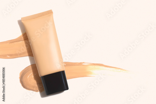 foundation primer cream lotion cosmetic for makeup, product mockup packaging tube bottle close-up view