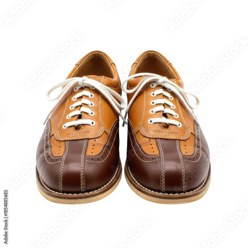 Two tone brown leather bowling shoes with white laces