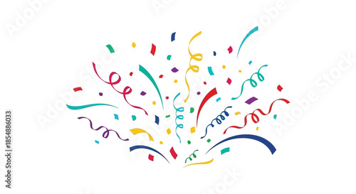 A vibrant burst of colorful confetti and streamers creates a festive and celebratory atmosphere