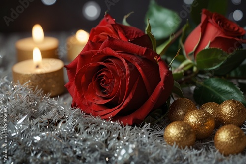 Red rose bud on black background dramatic contrast still life — ai