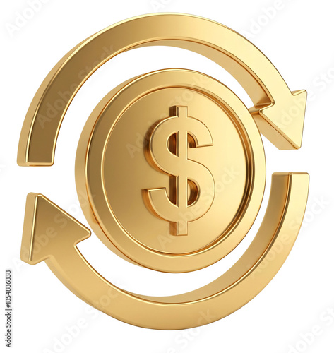 Golden Coin in Motion: A gleaming golden coin, with a prominent dollar sign, is encapsulated within a circular flow, symbolized movement and the dynamism of the economy