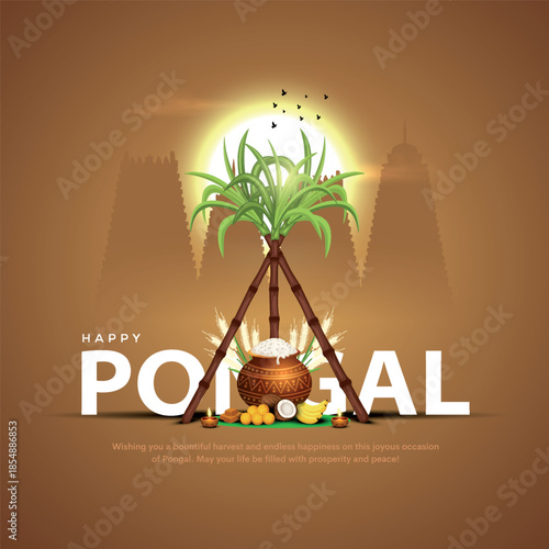 Vector illustration of Happy Pongal Holiday Harvest Festival of Tamil Nadu South India greeting vector background