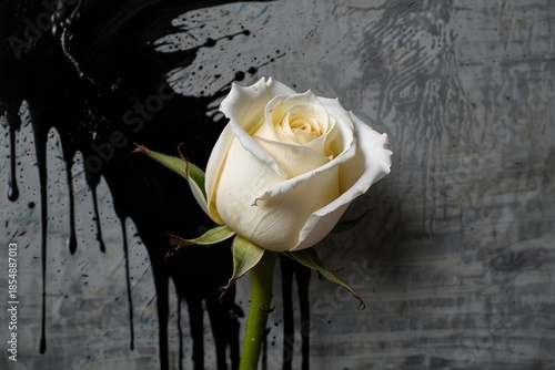 White rose bud on black background elegant minimal floral still life — ai