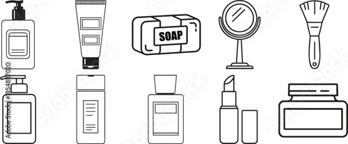 Personal Care Essentials – Line Art Icon Set