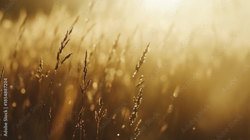 Obraz premium Golden sunlight bathes tall grasses creating a tranquil natural landscape scene