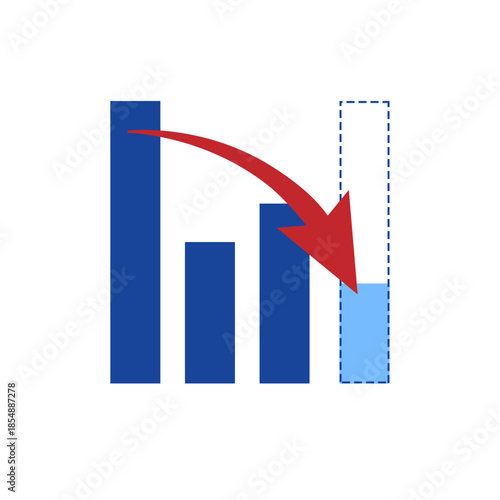 graph_3下向き矢印と棒グラフで表現する業績悪化と売上減少のビジネスイラスト