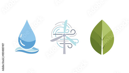 Eco friendly symbols for sustainable living and renewable energy
