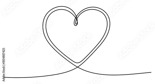 A simple continuous line drawing depicts a heart shape with a trailing end and a teardrop