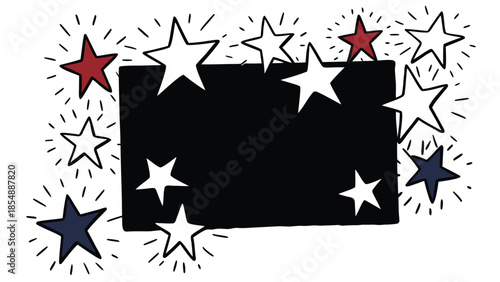 Vector illustration of celebratory stars surrounding a blank banner for festive events and patriotic celebrations