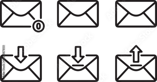Inbox Icon set with Down Arrow and Text for Communication