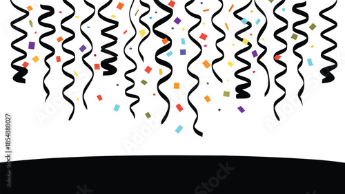 Celebratory vector illustration featuring confetti and streamers in a whimsical style