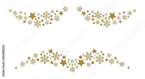 Golden snowflakes and stars elegantly arranged in decorative borders creating a winter wonderland aesthetic