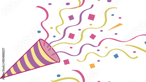 Vibrant vector illustration of a festive party popper with colorful streamers and confetti