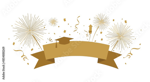 Celebration of academic achievement graduation cap ribbon and sparkling fireworks create a festive scene