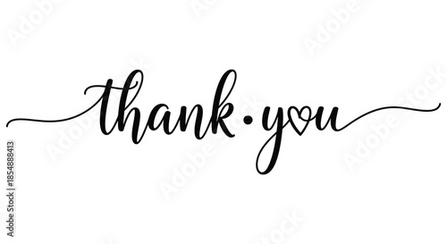 Elegant cursive handwriting displays the phrase thank you in a visually appealing black design