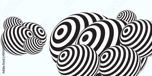 A sphere, centered in the image, is composed of alternating black and white horizontal stripes