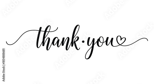 Elegant calligraphy design displaying the phrase thank you with a heart conveying gratitude and appreciation
