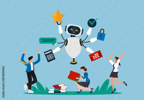 Artificial Intelligence Robot Helping Humans Achieve Business Success and Productivity