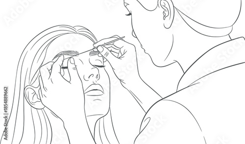 Woman Getting Eyebrow Shaped by Makeup Artist