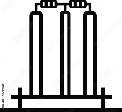 Black and white cricket wicket icon with bails isolated on white background for sports competition team equipment and gaming design