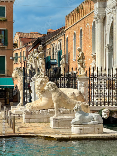 Different stone sculptures at the entrance of venetian Arsenal, Venice, Italy