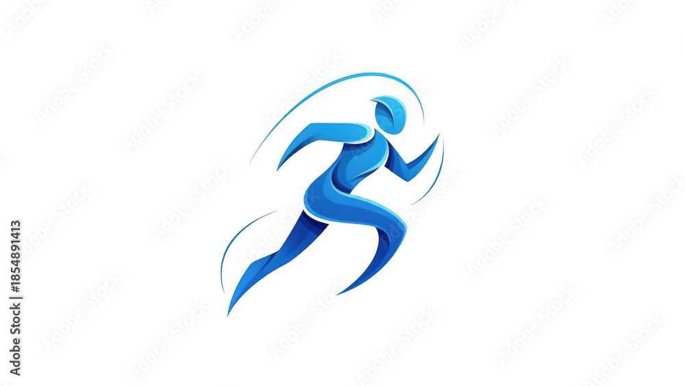 Fototapeta premium Blue abstract figure running fast motion blur effect runner speed