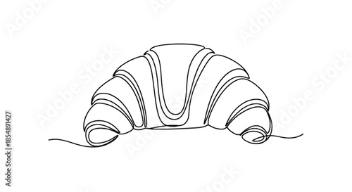 Minimalist continuous one line art illustration of a classic french croissant pastry isolated on transparent background, Vector
