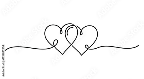 A delicate continuous line drawing depicting two intertwined hearts symbolizing love and connection