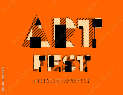 Vector Unique icon Art Fest. Bright Avangard Font. Uppercase Cool Alphabet. Trendy Exclusive Letters and Numbers set