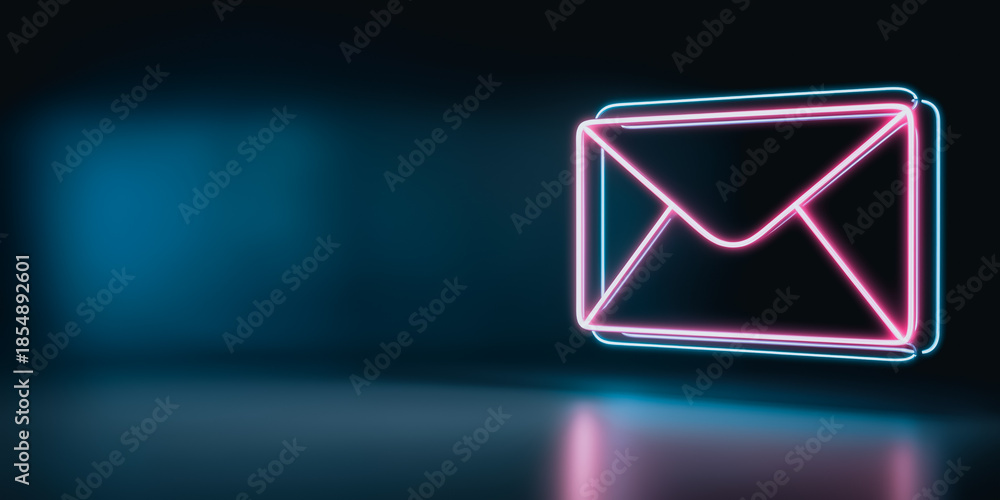 Fototapeta premium Neon glowing envelope icon on dark background
