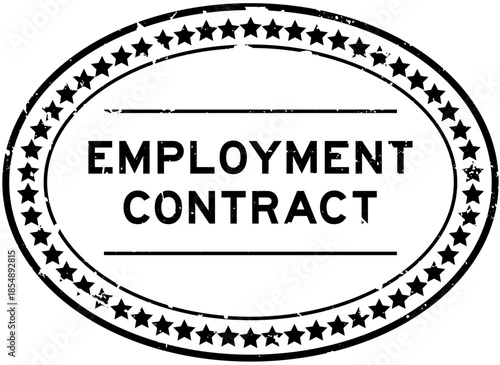 Grunge black employment contract word oval rubber seal stamp on white background