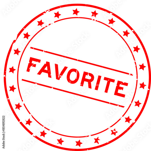 Grunge red favorite word round rubber seal stamp on white background