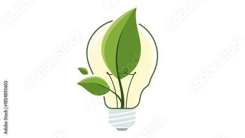 Eco friendly light bulb with green leaves growing inside