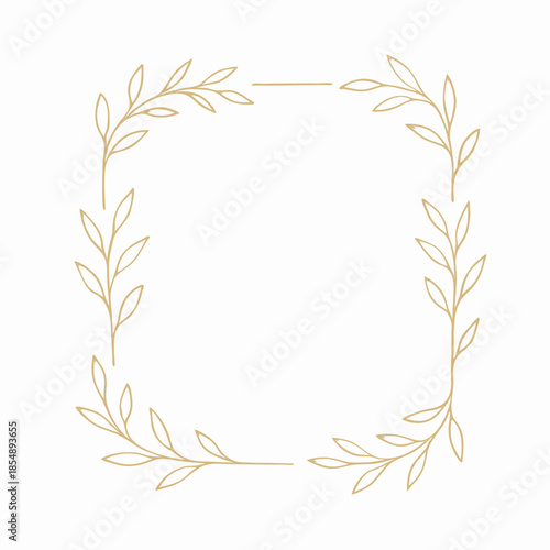 Print  Minimal Botanical Wedding Frame – Elegant Gold Leaf Border Vector
