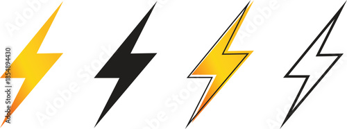 Lightning bolt icon set. Thunderbolt symbol. Electric power energy logo. Flash light sign. Light, energy bolt silhouette icons. vector illustration eps file.